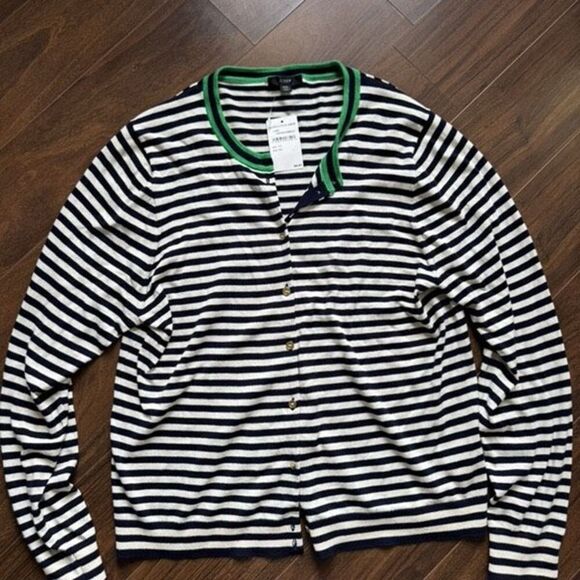 J Crew XXL Tipped stripe Caryn cardigan sweater - Picture 2 of 5